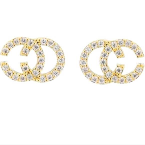 Small novelty earrings designer- inspired,  gold tone and bling. New with tags - Picture 1 of 3
